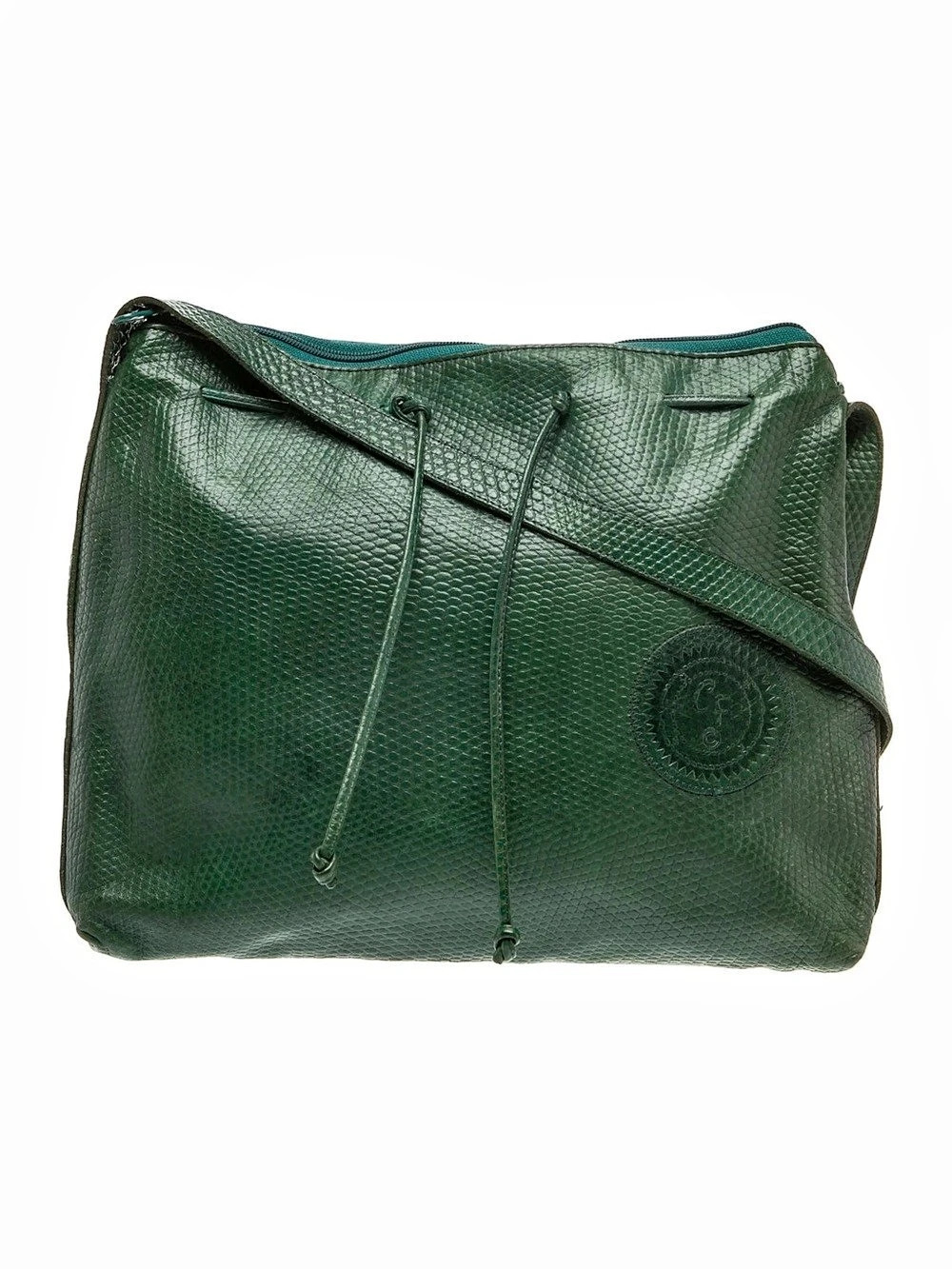Carlos Falchi Green Textured Leather Crossbody Bag